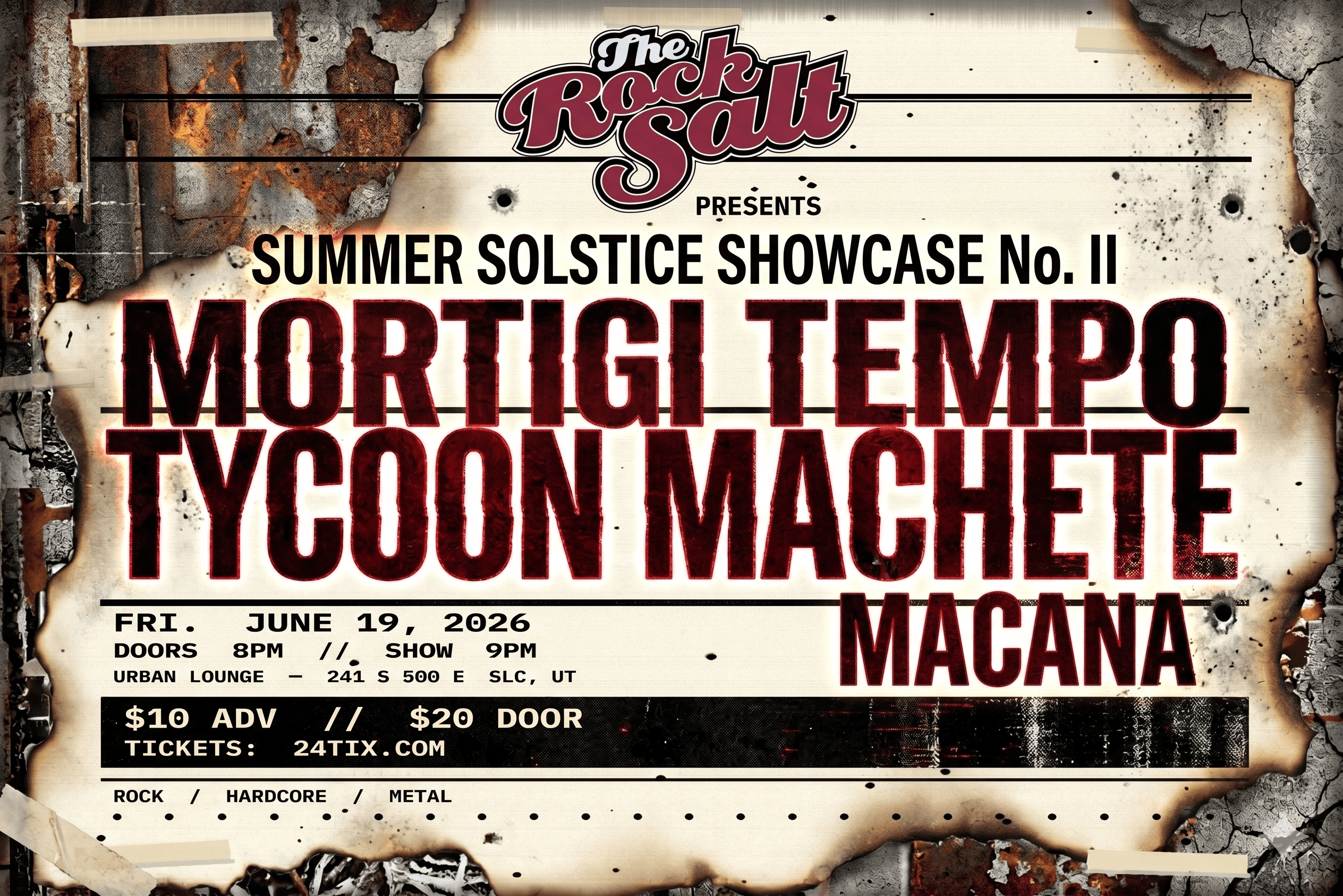 Summer Showcase flyer for Mortigi Tempo, Tycoon Machete, and Macana