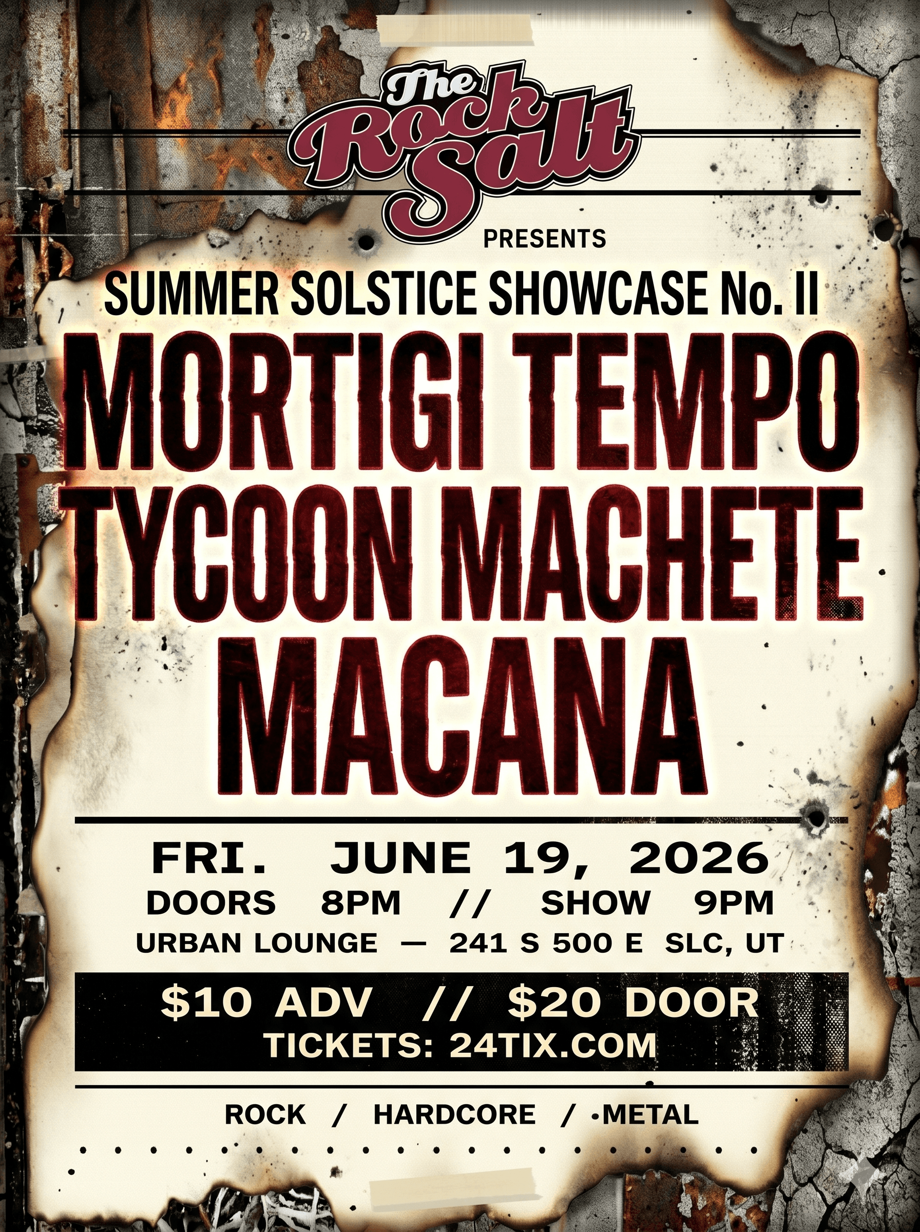 Summer Showcase flyer for Mortigi Tempo, Tycoon Machete, and Macana