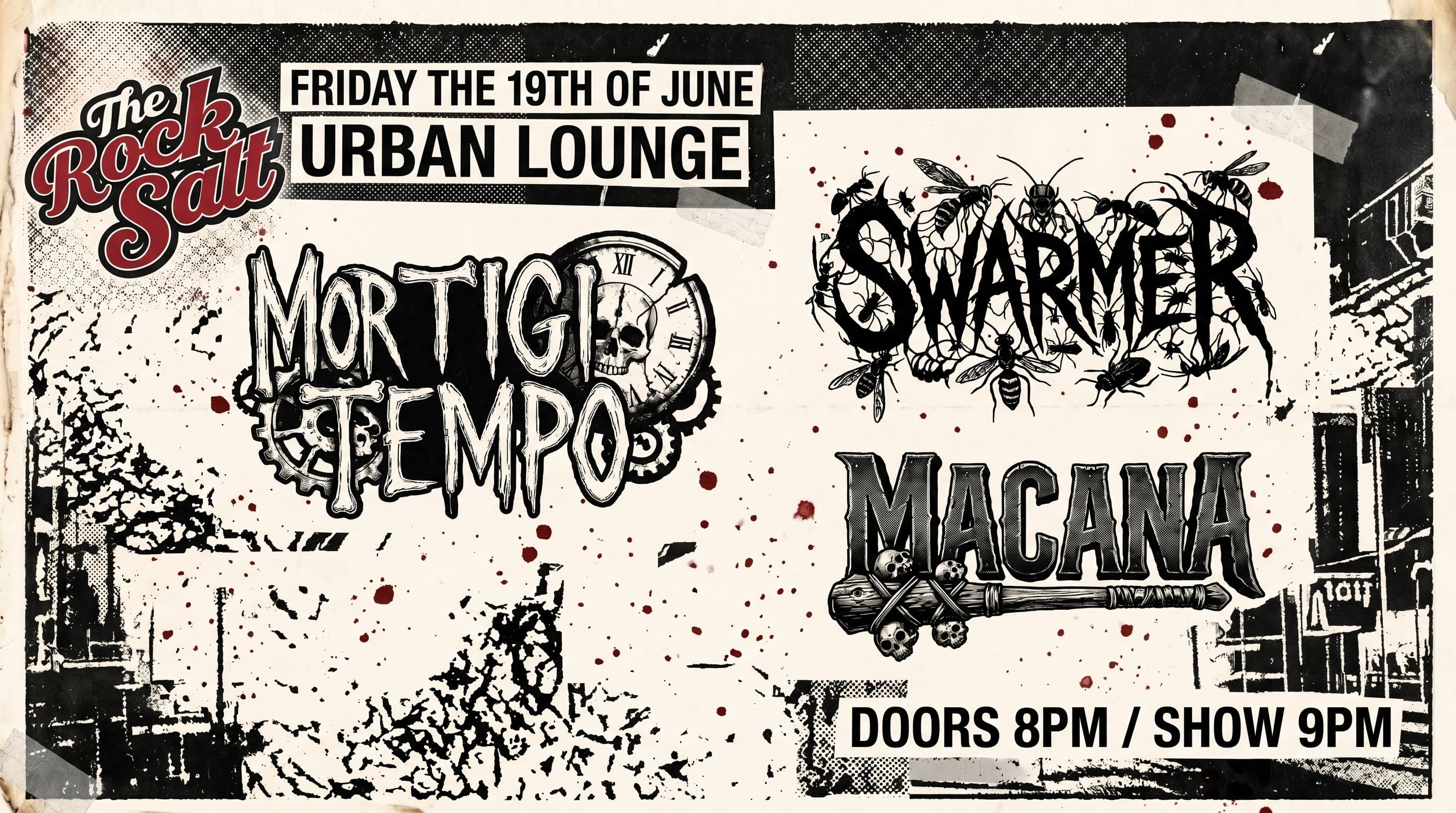 Summer Showcase flyer for Mortigi Tempo, Swarmer, and Macana
