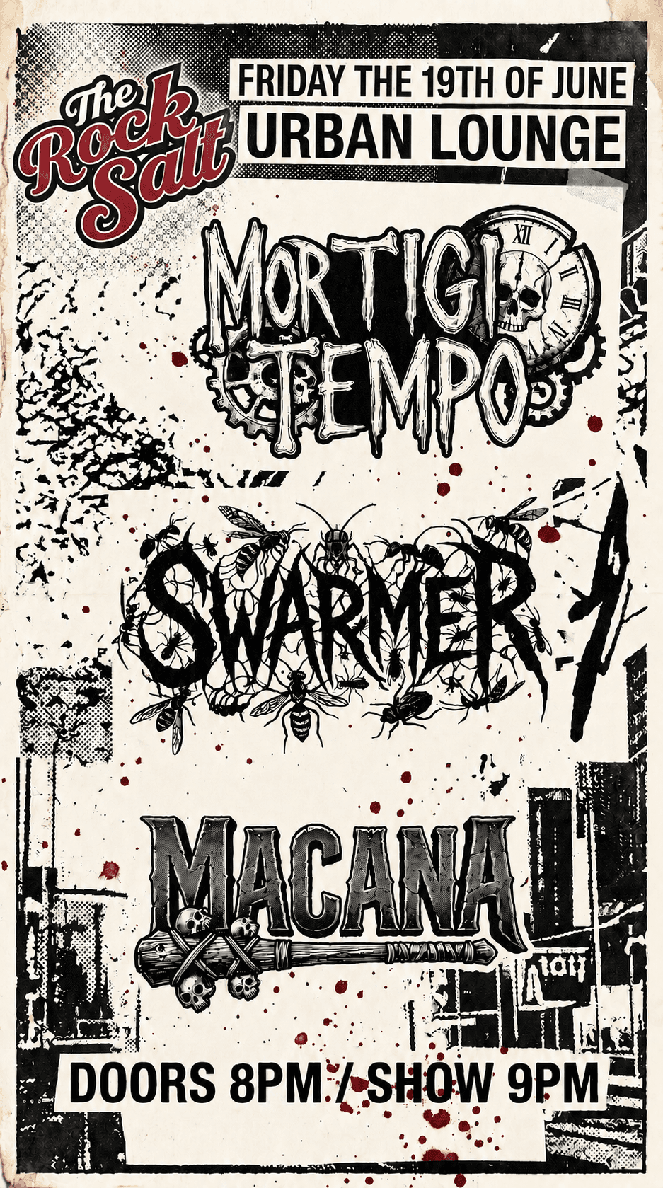 Summer Showcase flyer for Mortigi Tempo, Swarmer, and Macana